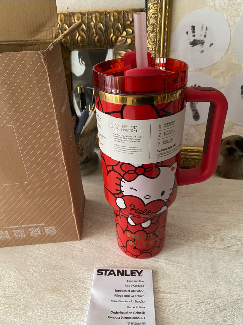 Stanley Hello Kitty Red and Gold Travel Tumbler with Handle